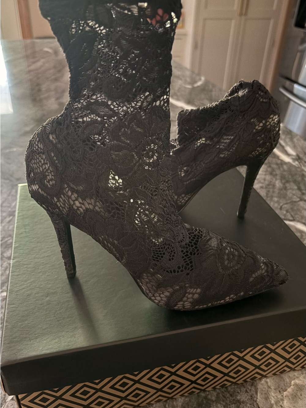 Black Lace Pointed Stiletto Ankle Boots - Women Shoes